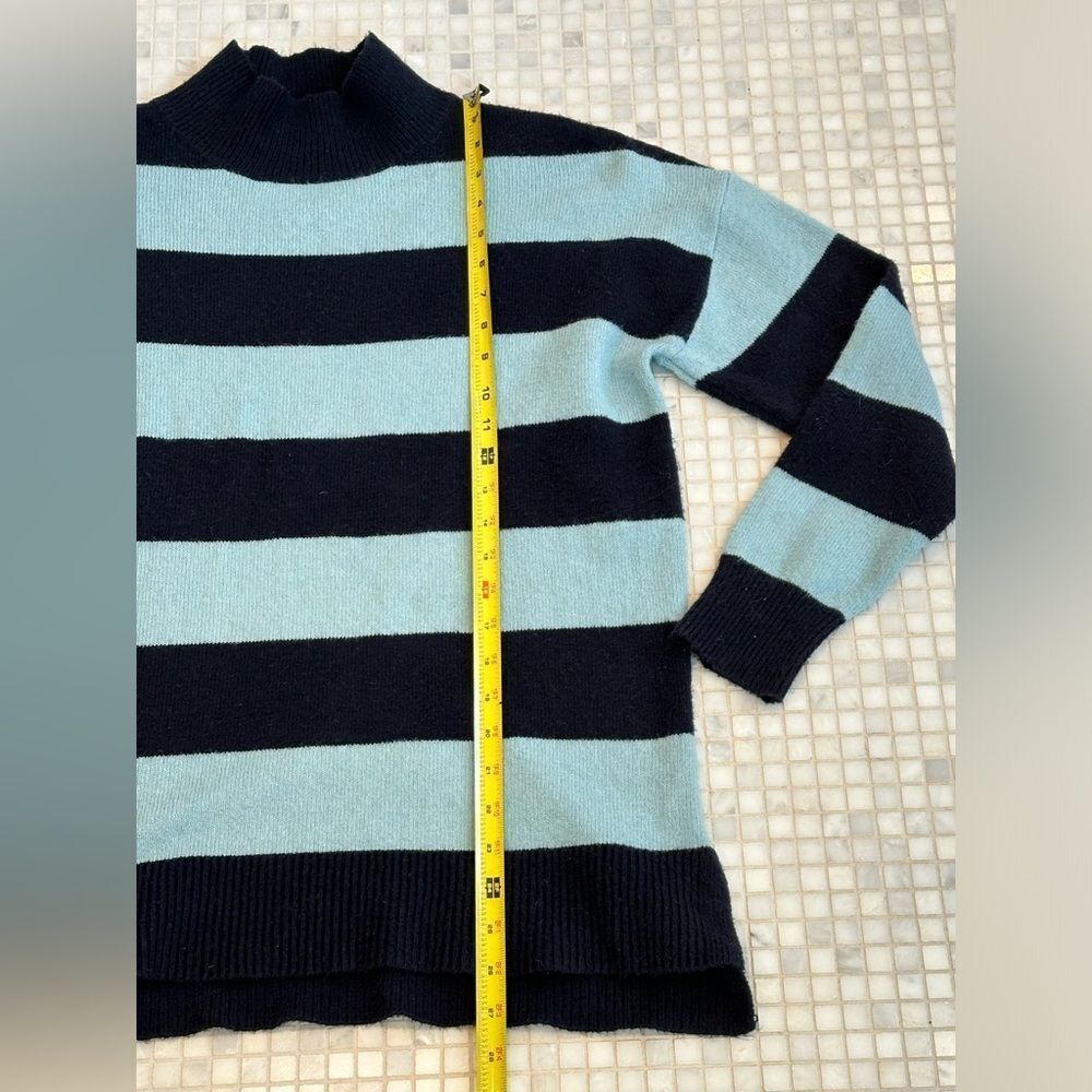 Ann Taylor Loft Long Sleeve Turquoise Navy Striped Turtleneck Sweater - Picture 8 of 9